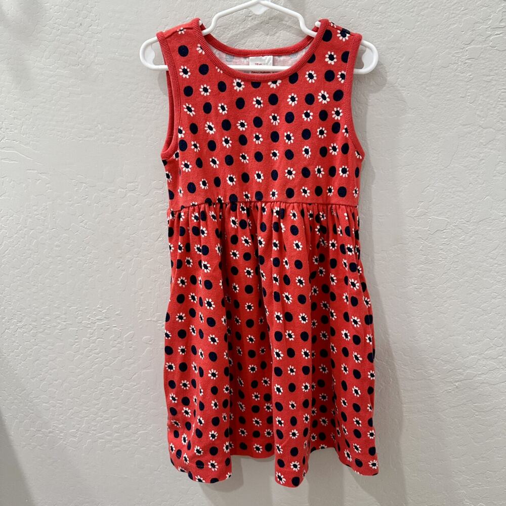 Hanna Andersson Red & Navy Blue Floral Polka Dot Tank Dress